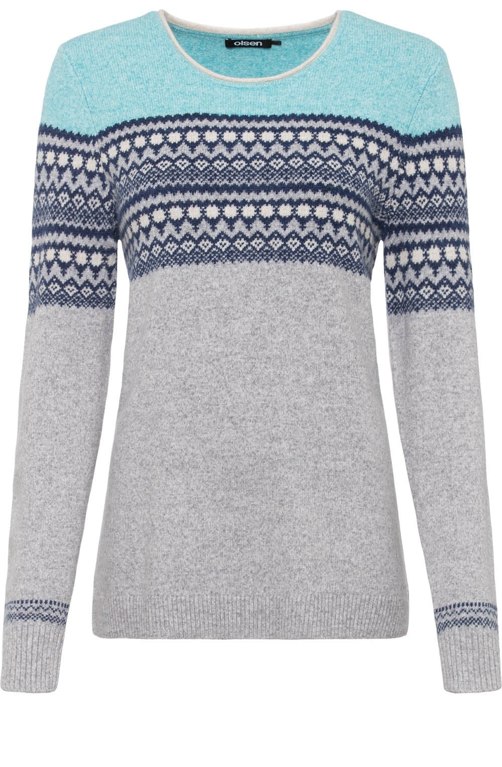 Granite Grey and Aqua Fair Isle Jumper