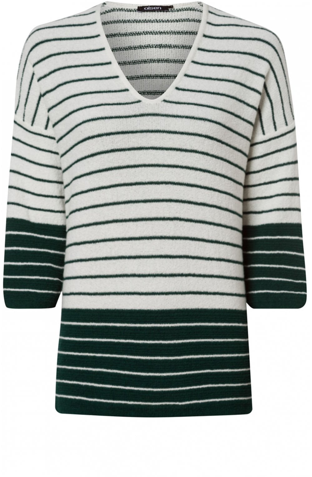 Green & Off White Striped Jumper
