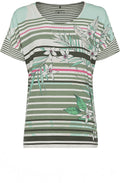Green Tea Floral and Stripes T Shirt
