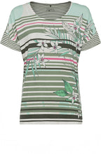 Green Tea Floral and Stripes T Shirt