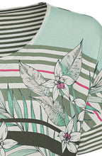 Green Tea Floral and Stripes T Shirt