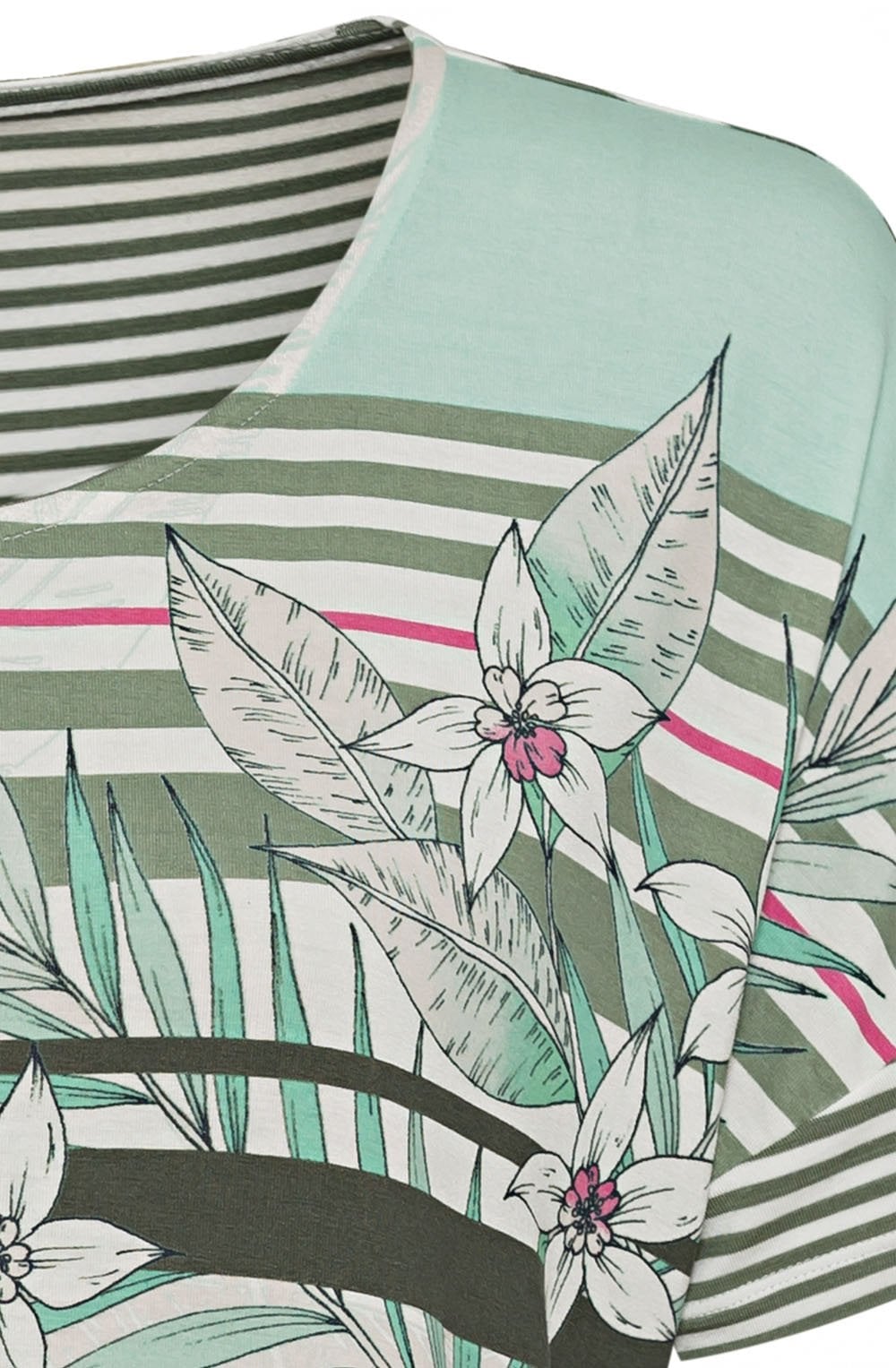 Green Tea Floral and Stripes T Shirt