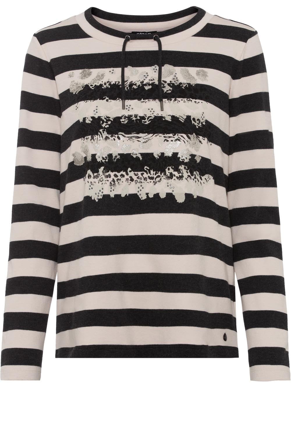 Grey and Cream Animal Print and Stripes Sweatshirt