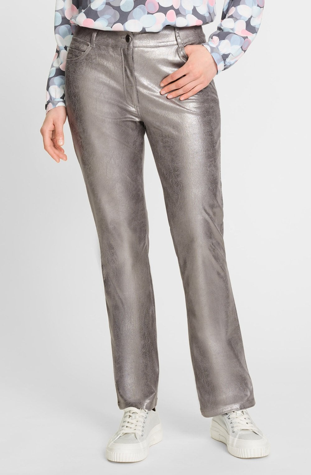 Grey Stone Metallic Mona Straight Trousers