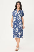 Indigo Floral Jersey Collared Dress