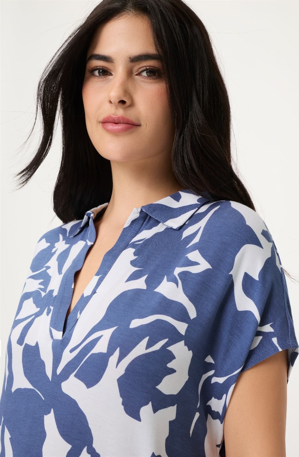 Indigo Floral Jersey Collared Dress