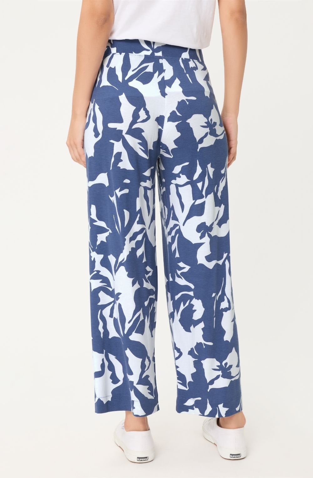 Indigo Floral Jersey Wide Cropped Anna Trousers