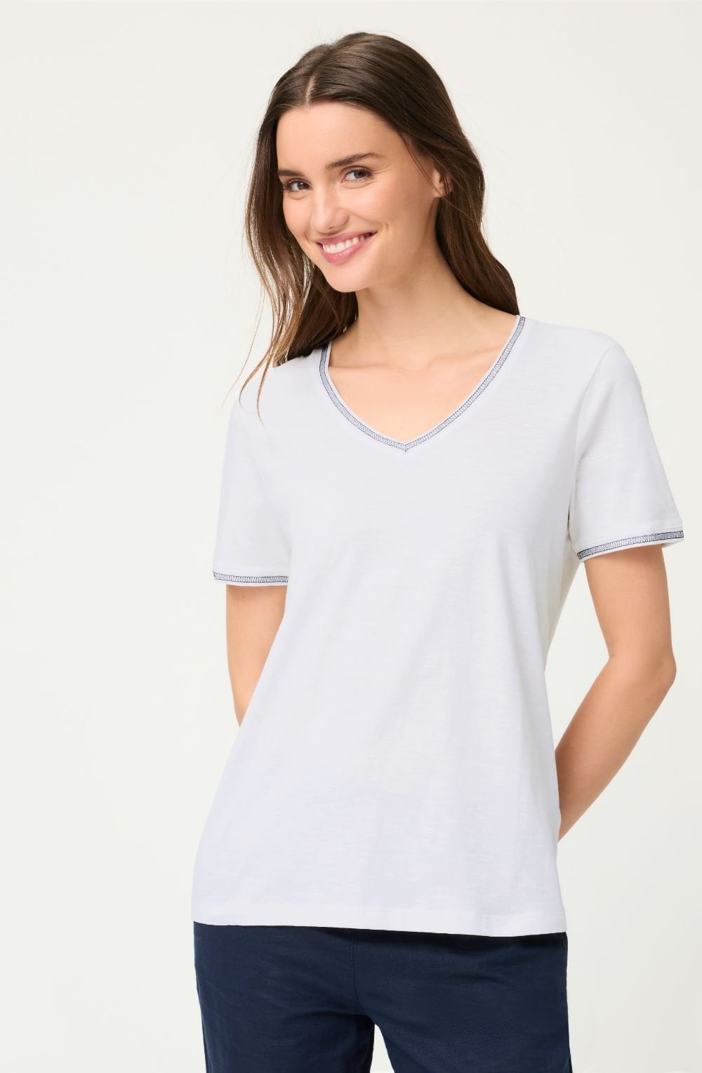 Indigo Stitch Detail White Hannah T-Shirt