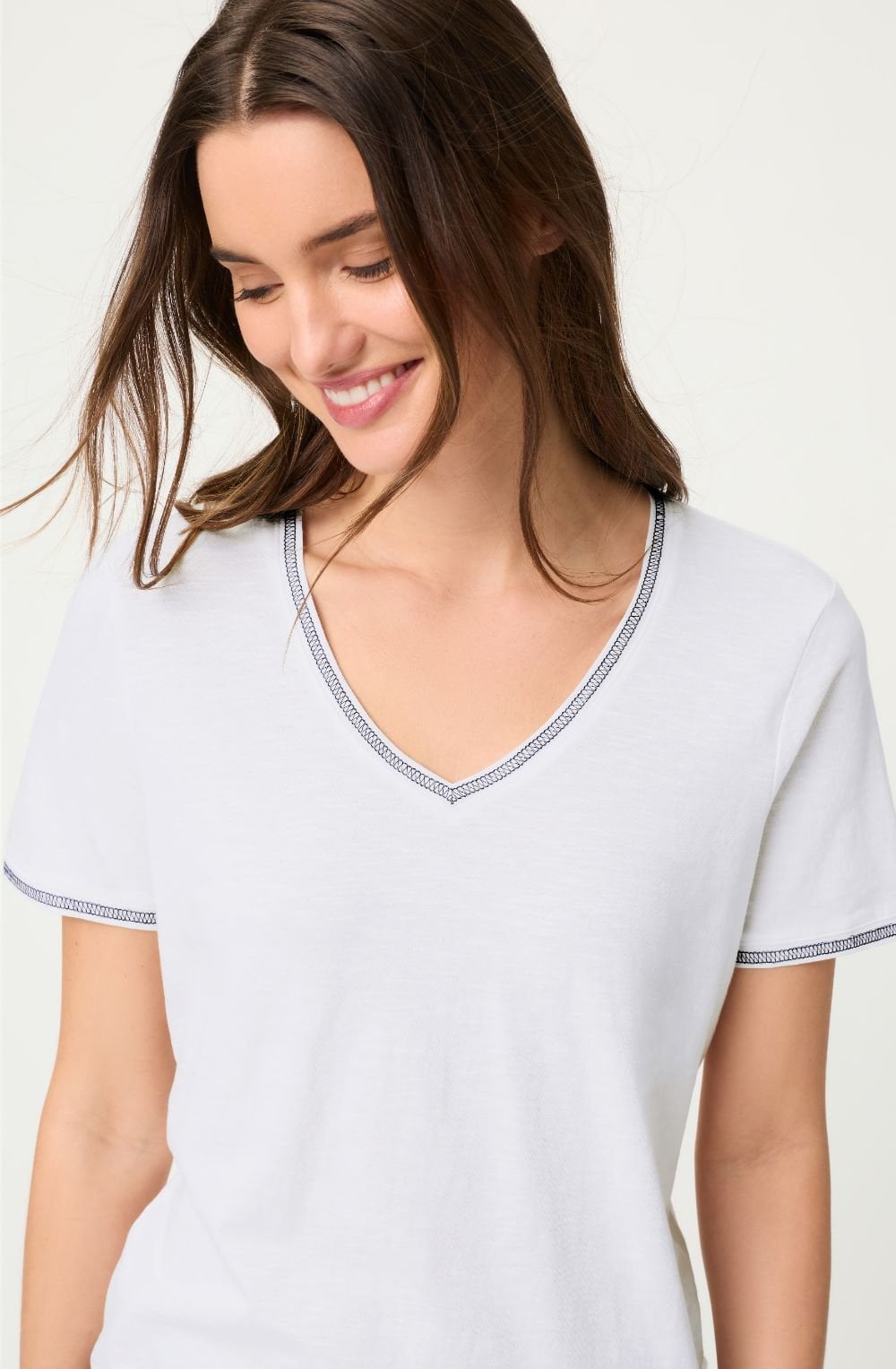 Indigo Stitch Detail White Hannah T-Shirt