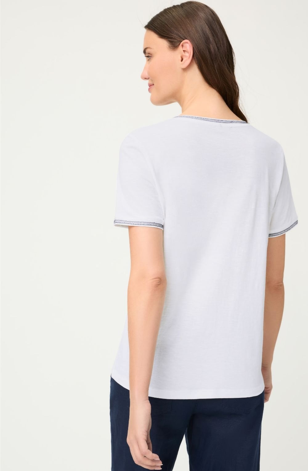 Indigo Stitch Detail White Hannah T-Shirt