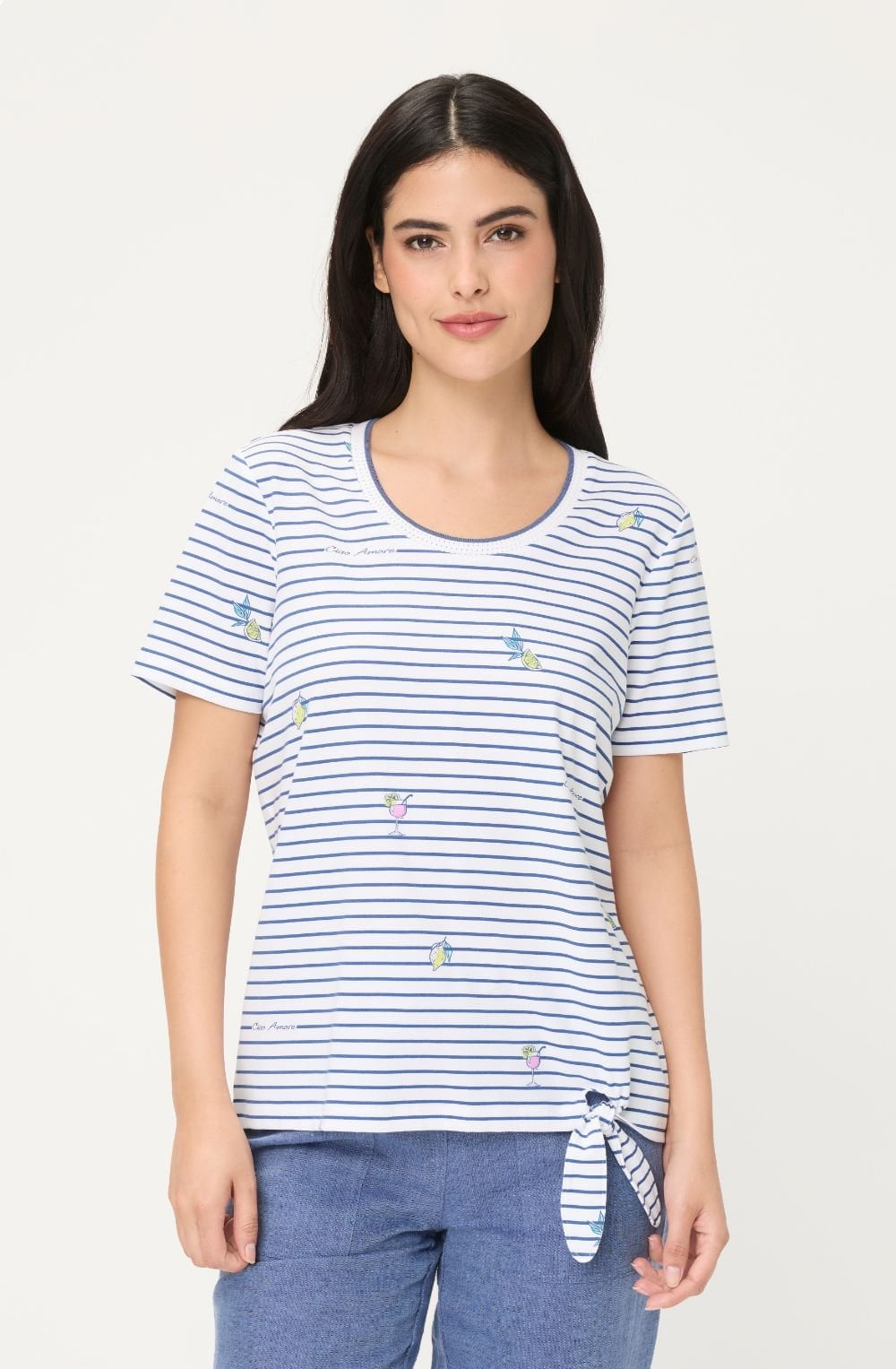 Indigo Striped Tie Detail Hannah T-Shirt