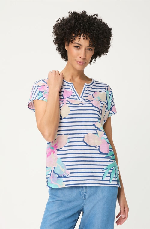 Indigo Stripes and Floral Cosima Top