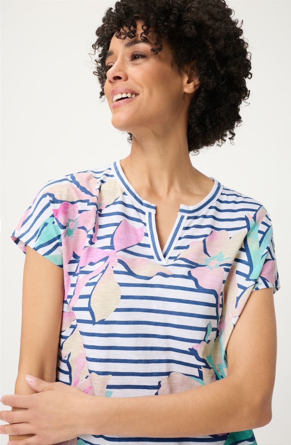 Indigo Stripes and Floral Cosima Top