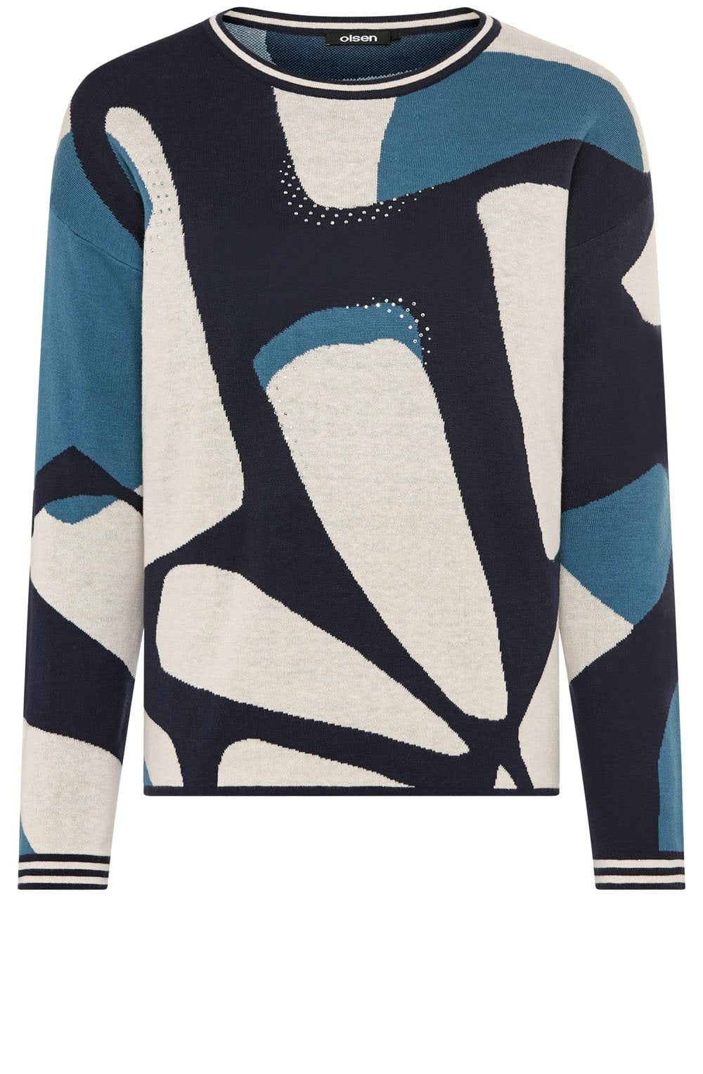 Ink Blue Abstract Print and Diamante Cora Jumper