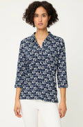 Ink Blue Abstract Print Jersey Hannah Blouse
