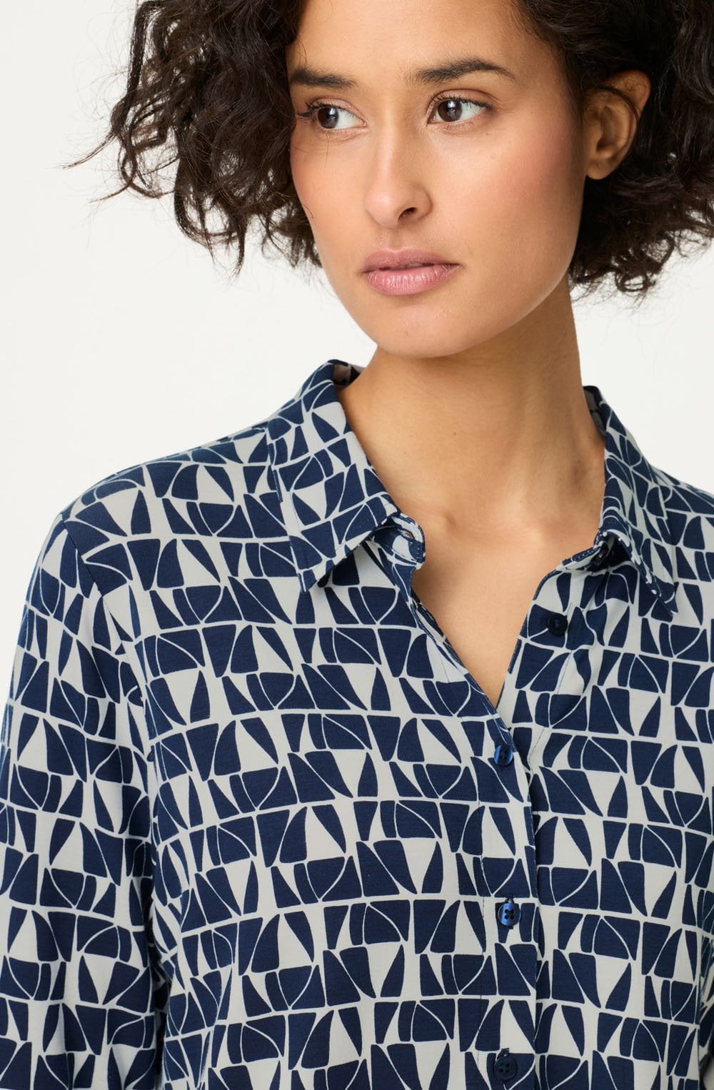 Ink Blue Abstract Print Jersey Hannah Blouse