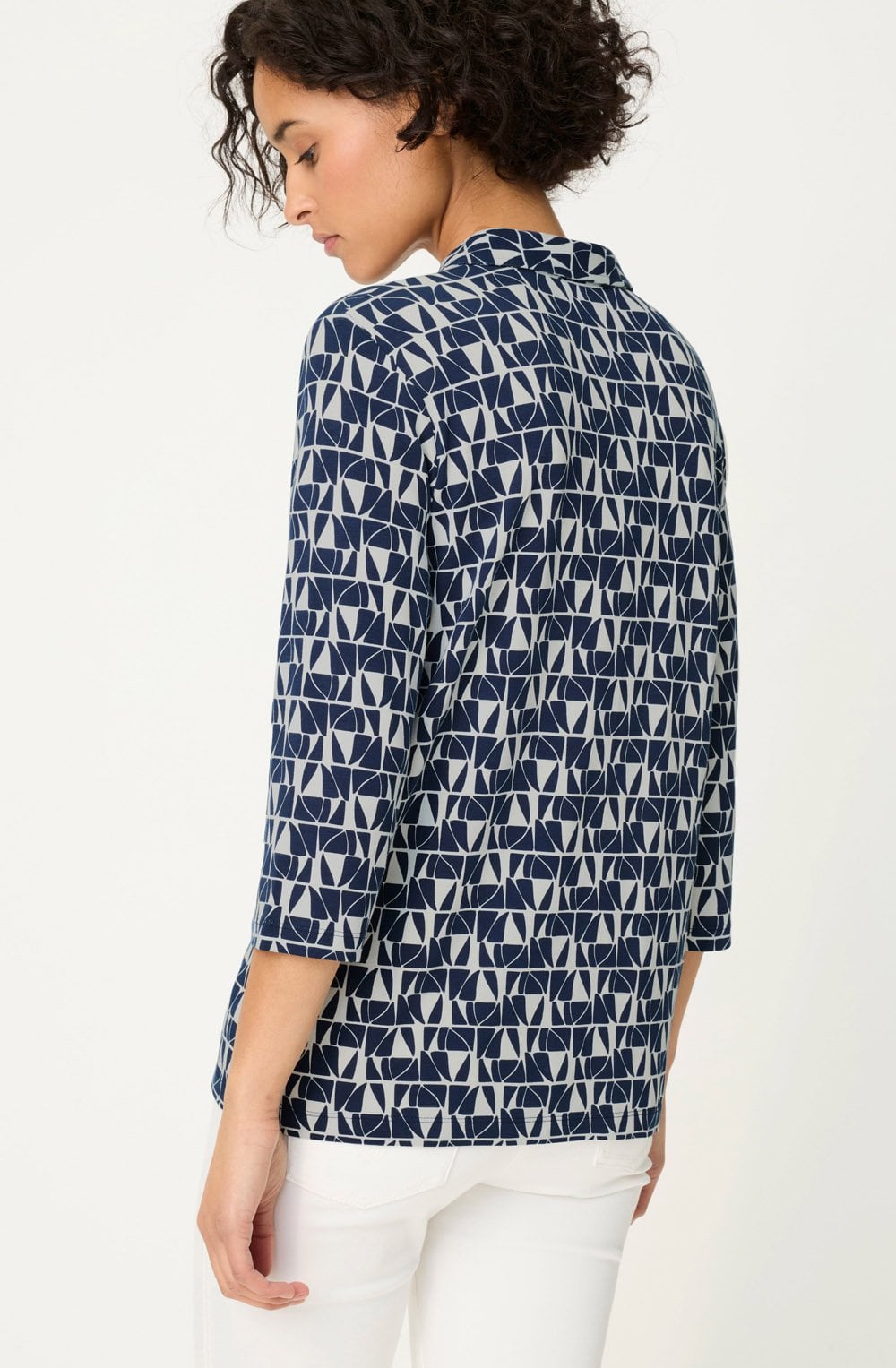 Ink Blue Abstract Print Jersey Hannah Blouse