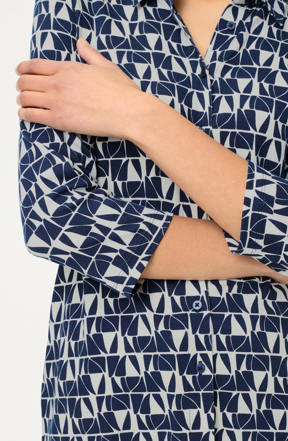 Ink Blue Abstract Print Jersey Hannah Blouse
