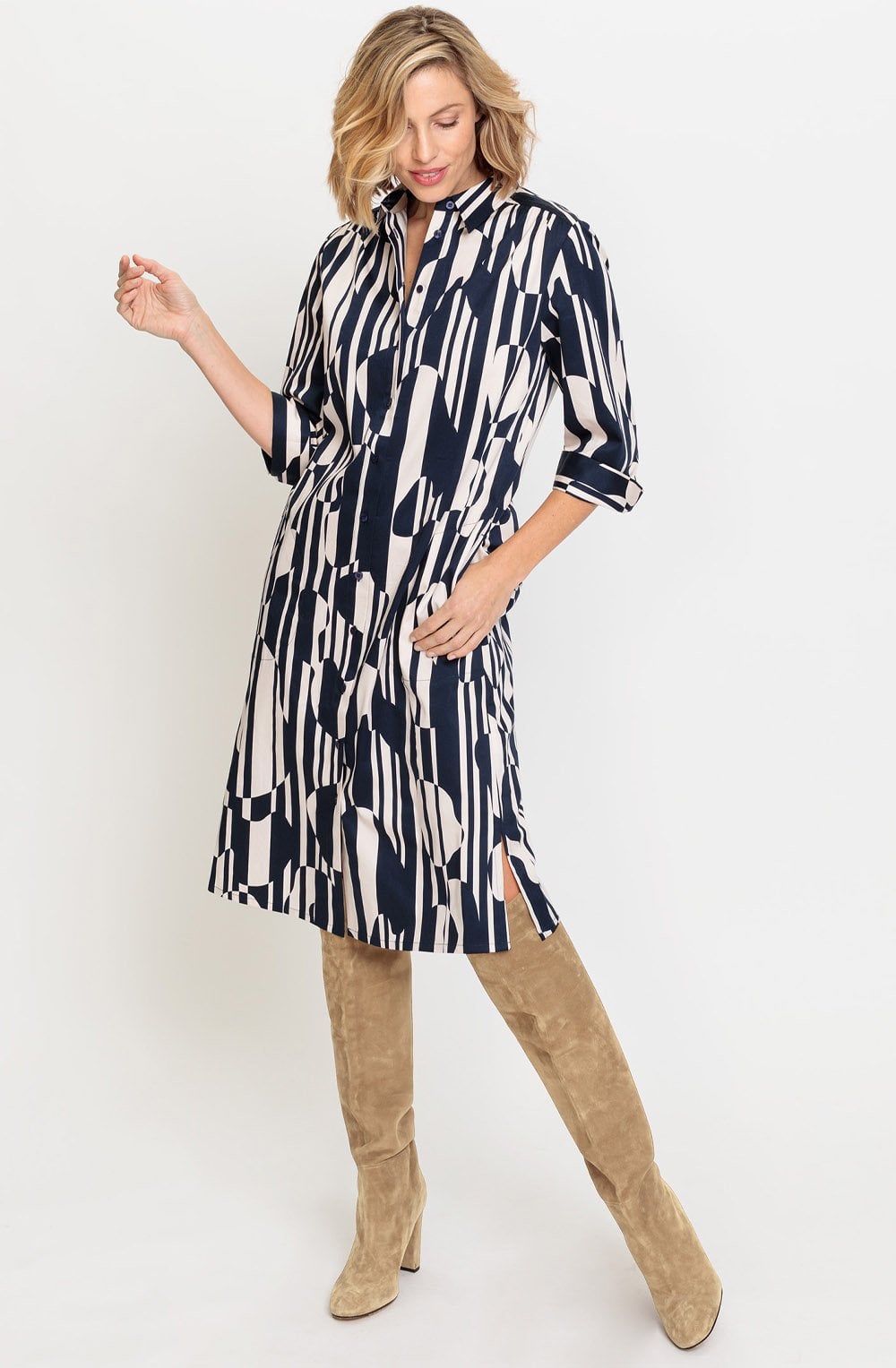 Ink Blue All Over Print Shirt Dress