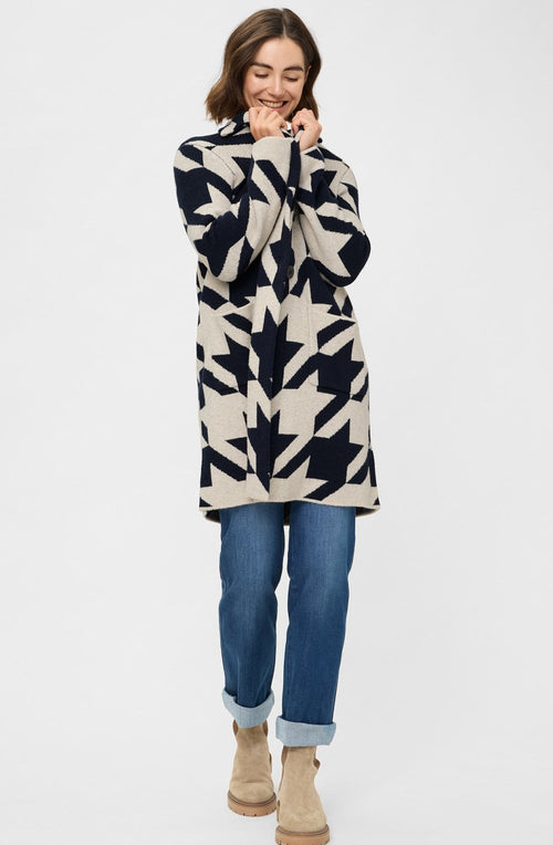 Ink Blue and Beige Longline Henny Cardigan