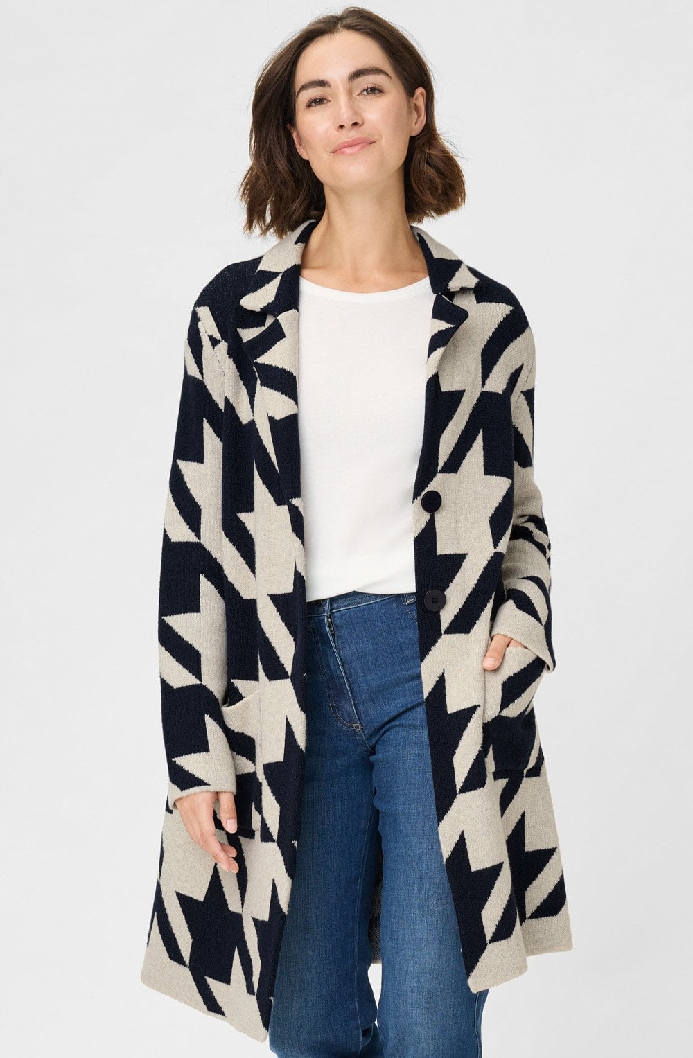 Ink Blue and Beige Longline Henny Cardigan