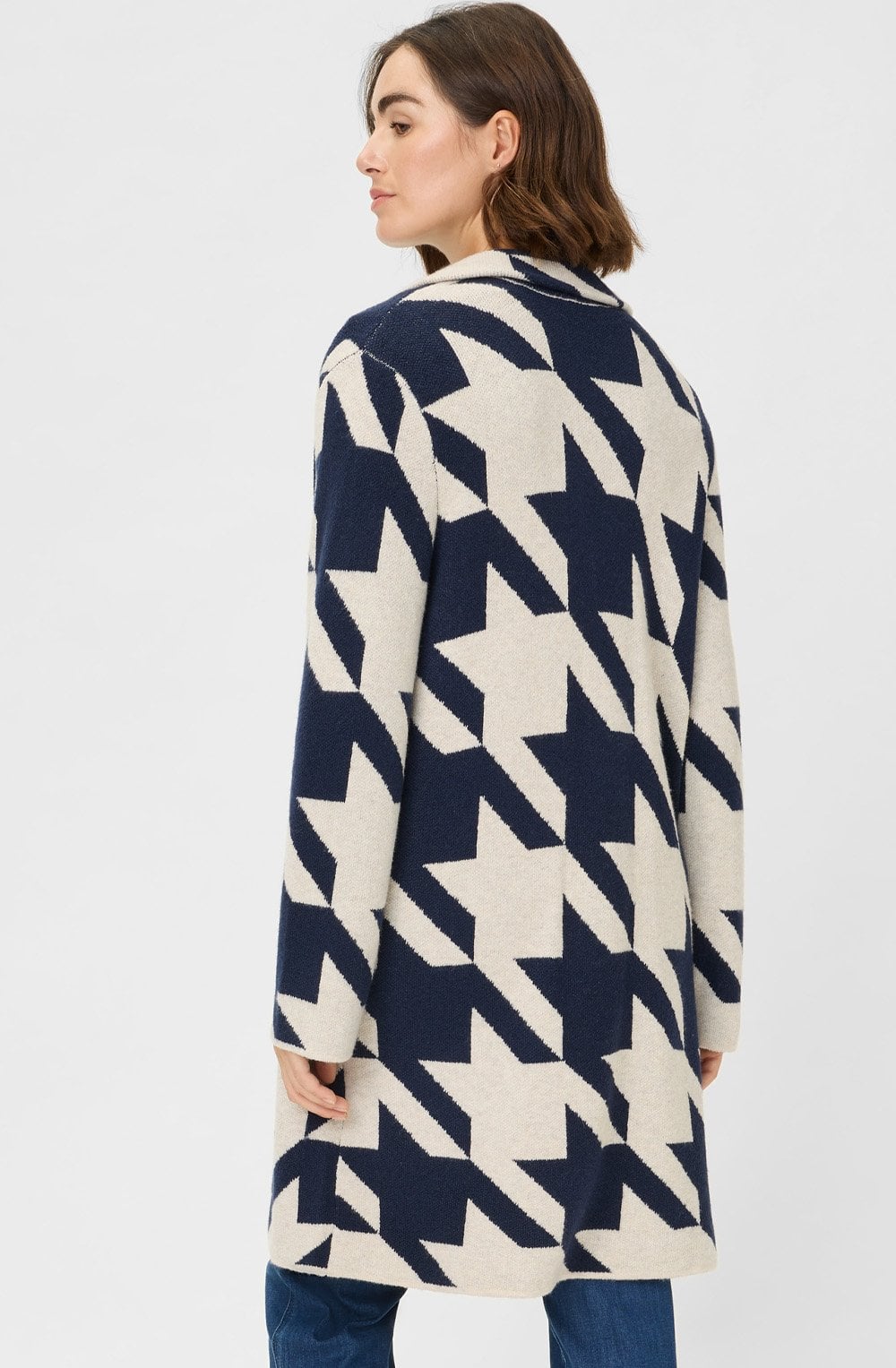 Ink Blue and Beige Longline Henny Cardigan