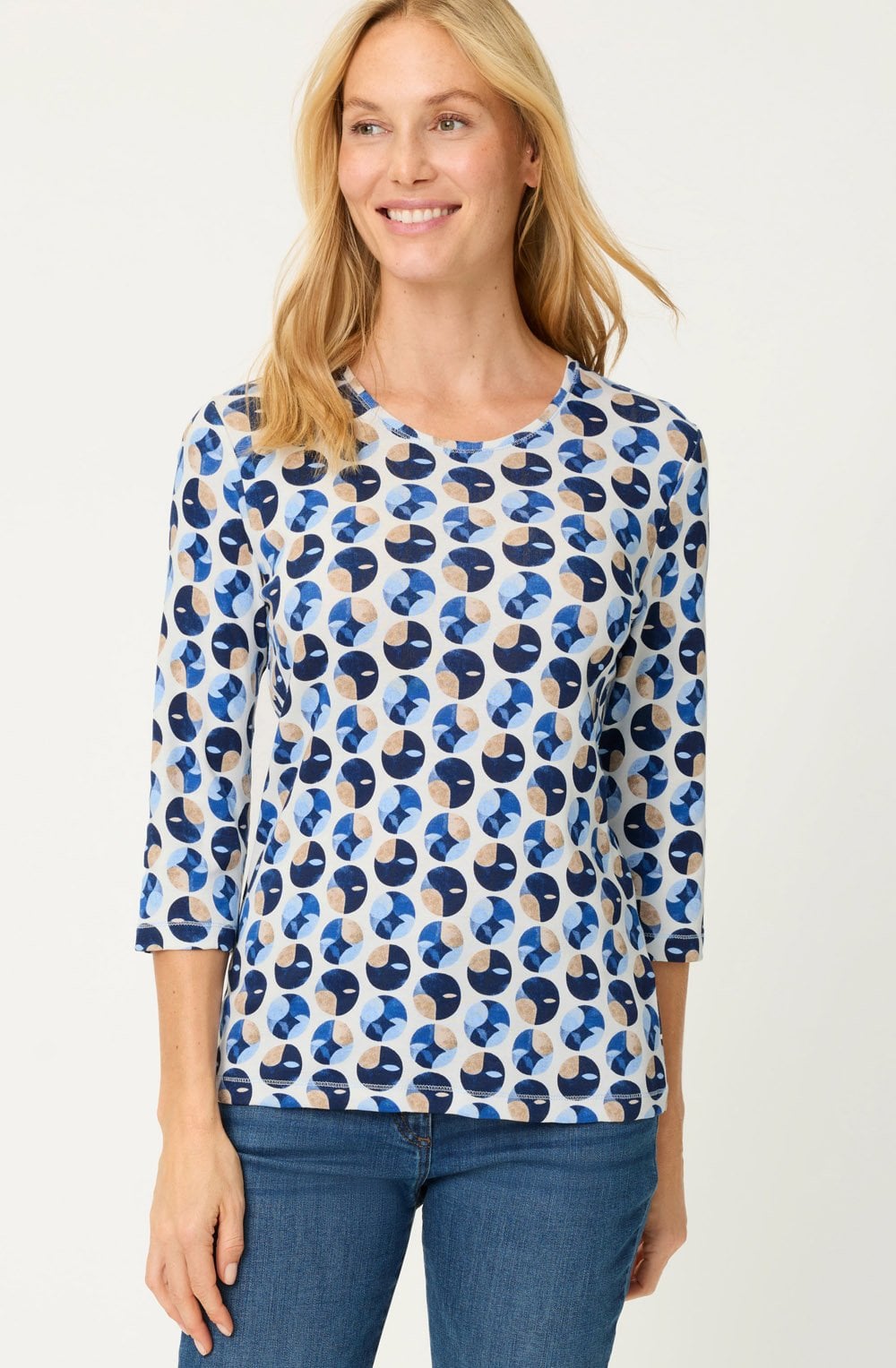 Ink Blue and Classic Beige Circle Edda Top