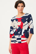 Ink Blue and French Red Abstract Print Hannah Top