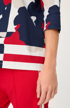 Ink Blue and French Red Abstract Print Hannah Top
