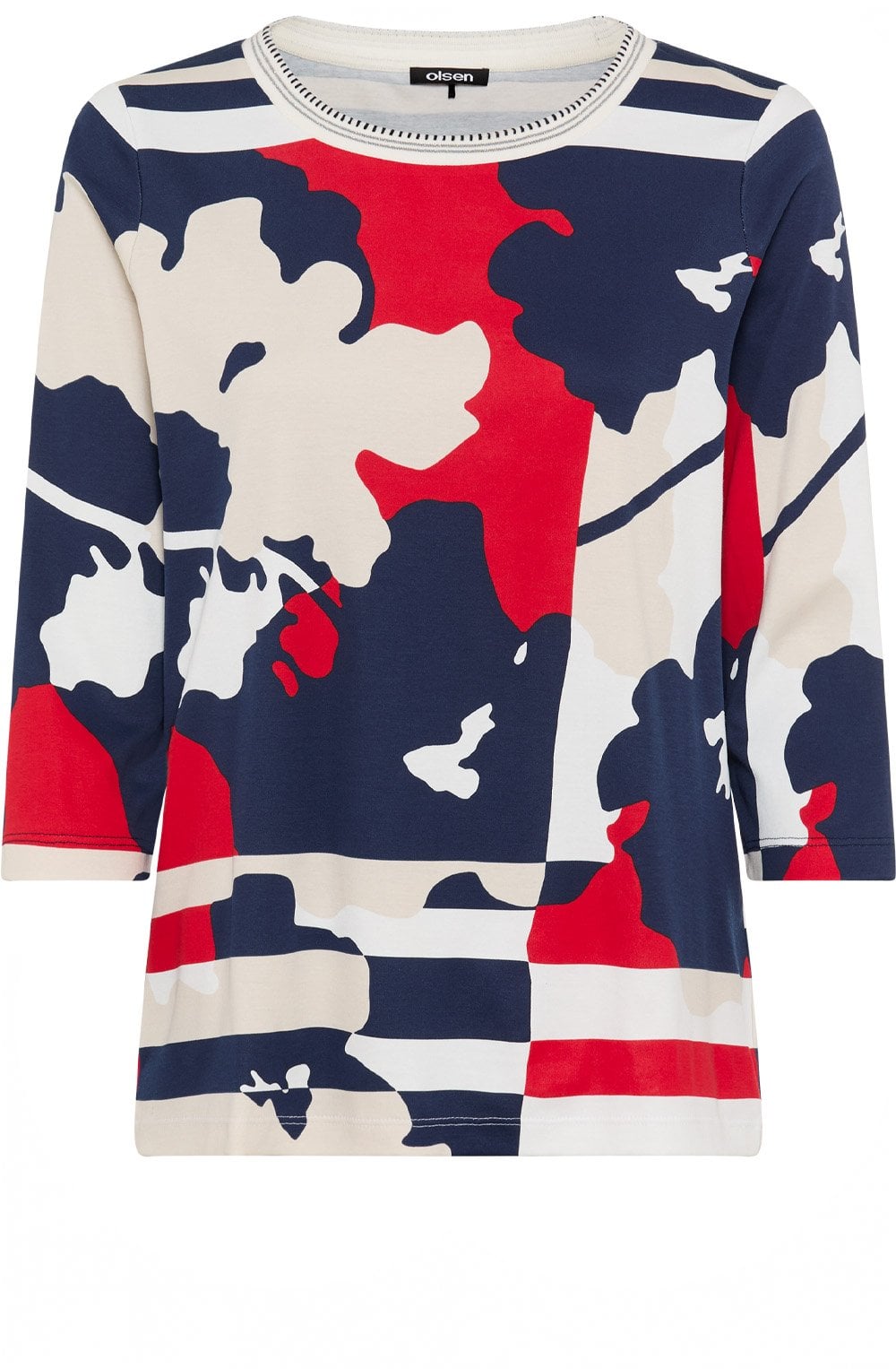 Ink Blue and French Red Abstract Print Hannah Top