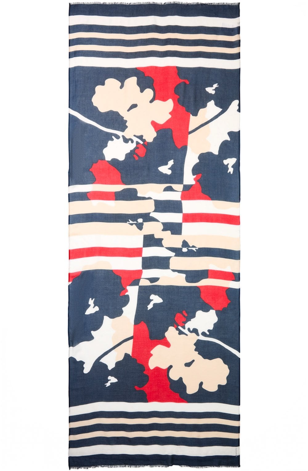 Ink Blue and French Red Lightweight Frayed Edge Scarf