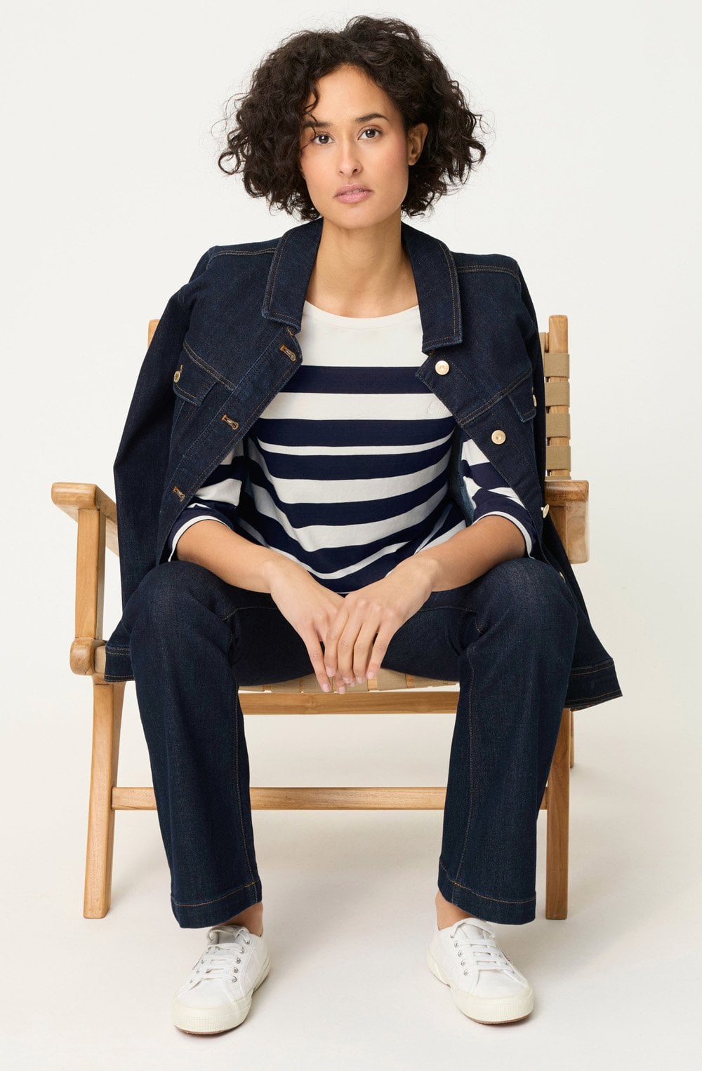 Ink Blue and Off White Striped Edda Top