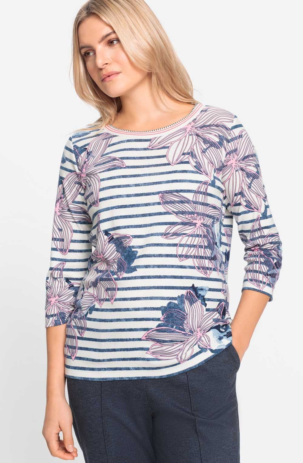 Ink Blue and Pink Floral Hannah Top