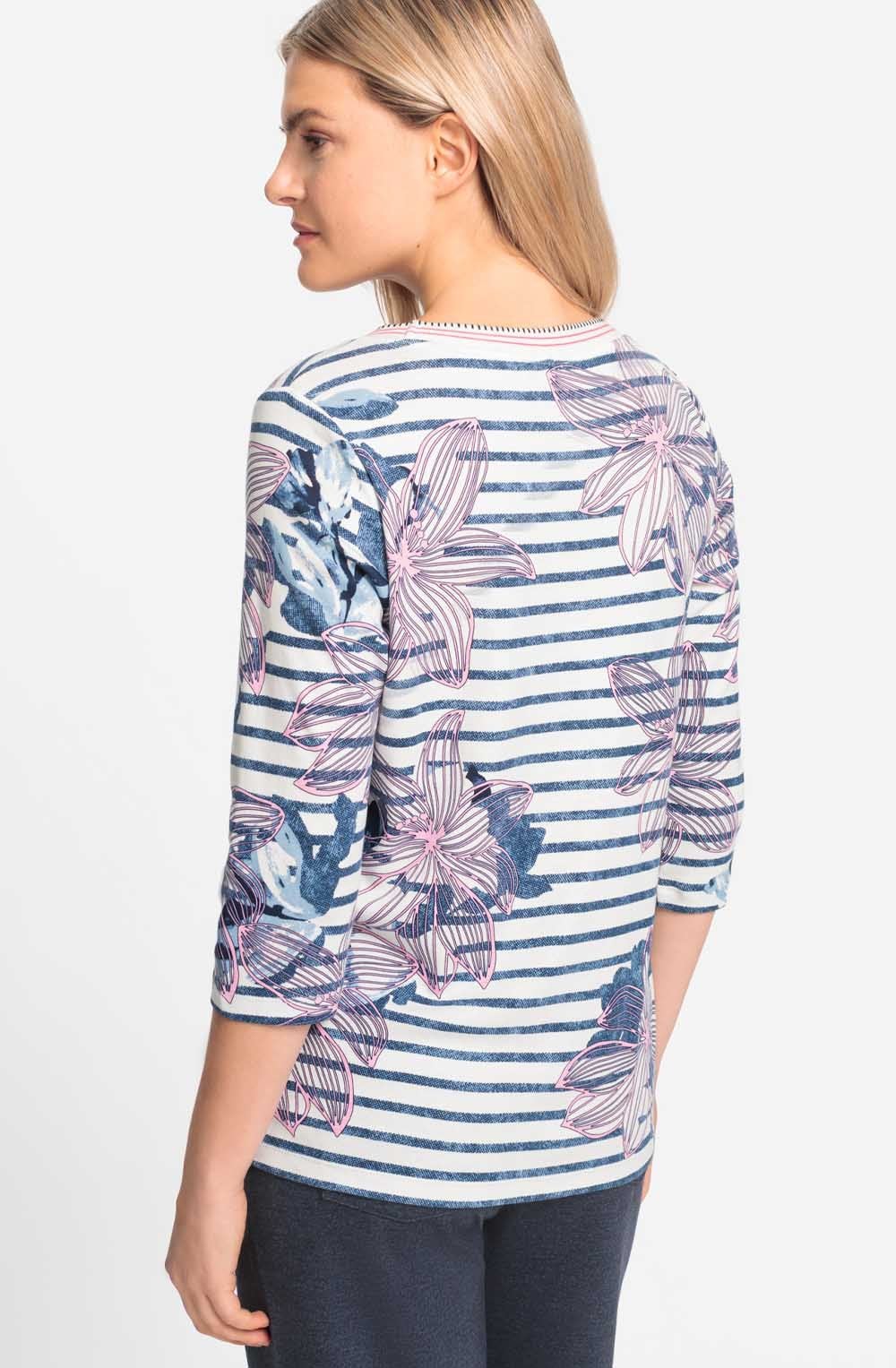 Ink Blue and Pink Floral Hannah Top