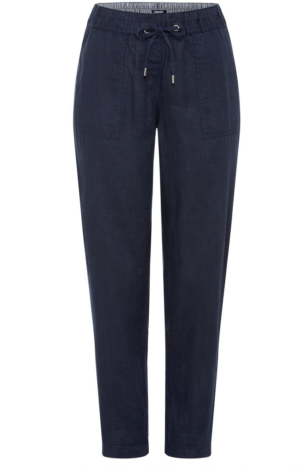 Ink Blue Ankle Length Linen Trousers