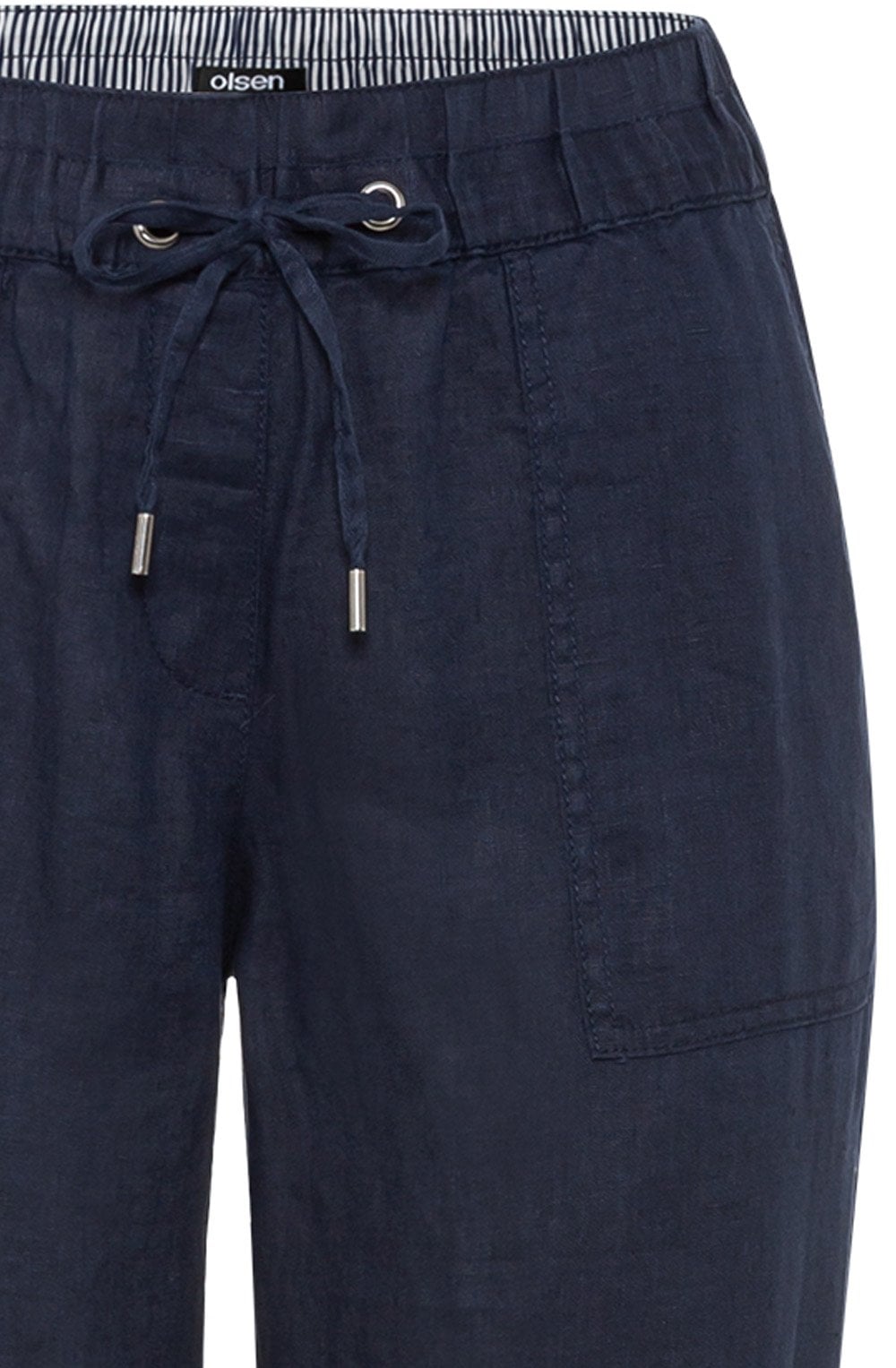 Ink Blue Ankle Length Linen Trousers