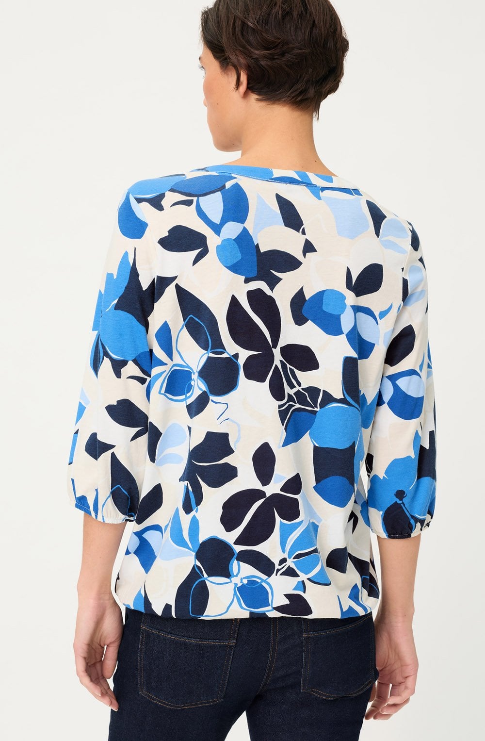 Ink Blue Bold Print Elasticated Hem Clara Top