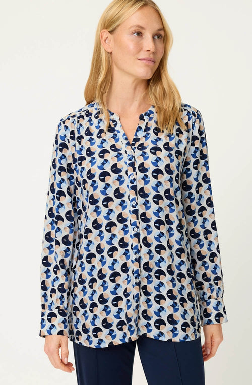 Ink Blue Circle Pattern Loose Blouse