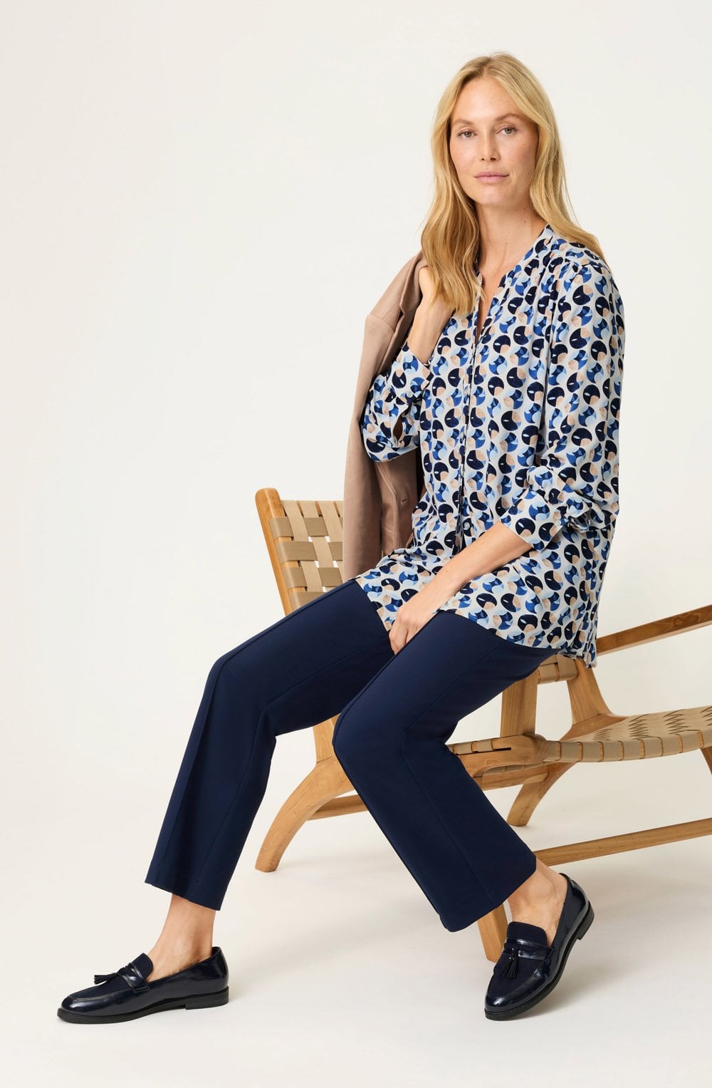 Ink Blue Circle Pattern Loose Blouse