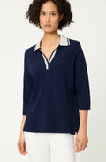 Ink Blue Contrast Collar Hannah Polo Top