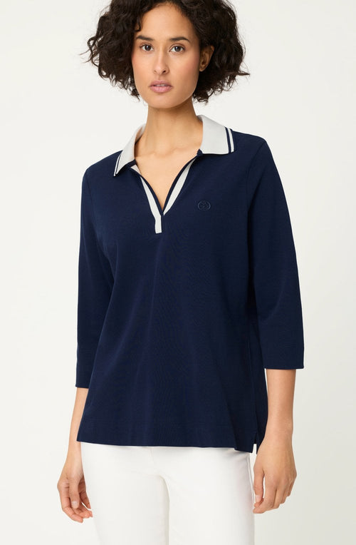 Ink Blue Contrast Collar Hannah Polo Top