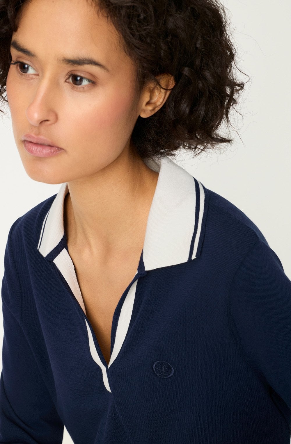 Ink Blue Contrast Collar Hannah Polo Top