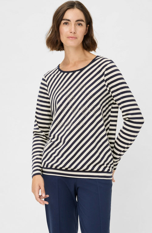 Ink Blue Diagonal Stripe and Stud Design Clara Top