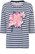 Ink Blue Floral and Stripes Cosima Relaxed Top