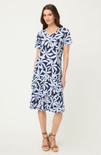 Ink Blue Floral Jersey Knee Length Dress