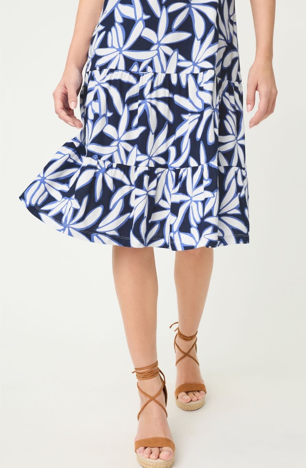 Ink Blue Floral Jersey Knee Length Dress