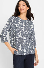 Ink Blue Floral Ribbed Henny Top