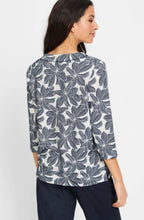 Ink Blue Floral Ribbed Henny Top
