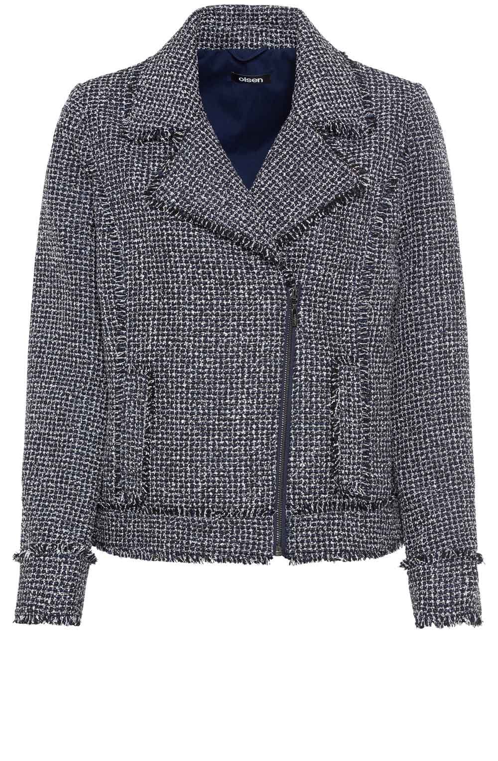 Ink Blue Frayed Edge Boucle Jacket