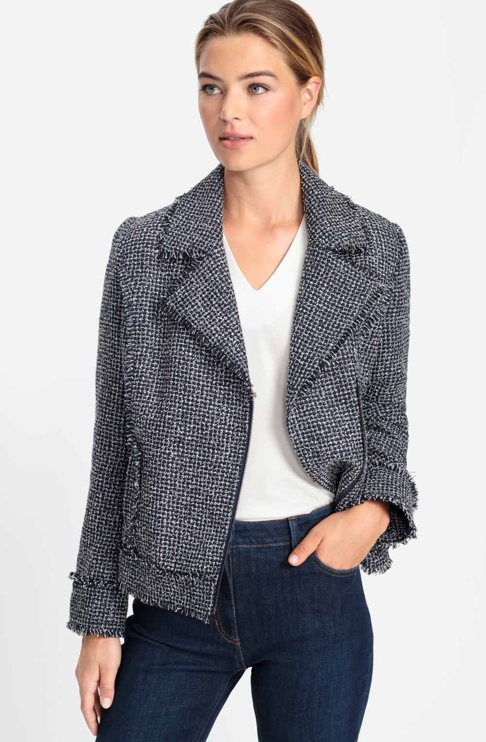 Ink Blue Frayed Edge Boucle Jacket